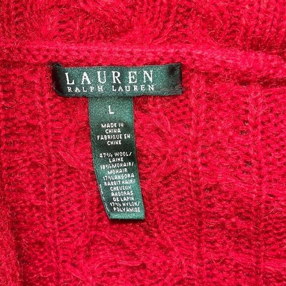 Ralph Lauren Red Cable Knit Shawl Collar Long Cardigan Wool Mohair Angora L - Picture 8 of 14